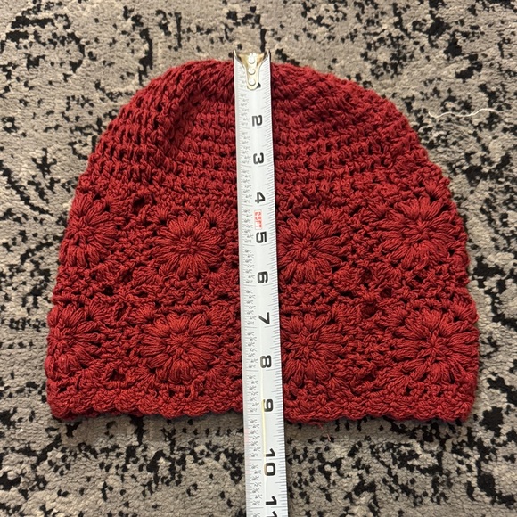 Elegant Red Crochet Beanie - Picture 2 of 5